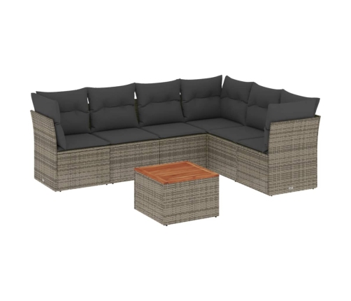 Set de sofás de jardín 7 piezas con cojines ratán PE gris
