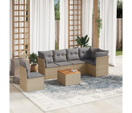 Juego de sofás jardín con cojines beige mezcla 7 pzas ratán PE