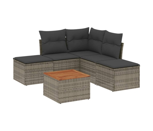 Set de muebles de jardín 6 pzas y cojines ratán sintético gris