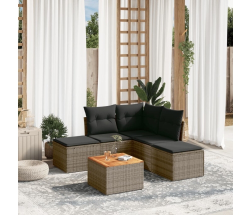 Set de muebles de jardín 6 pzas y cojines ratán sintético gris