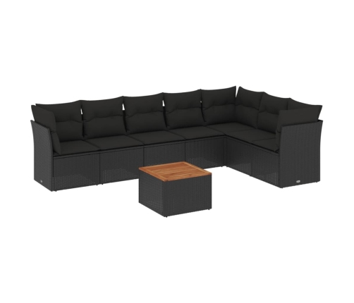 Set de sofás de jardín 8 piezas y cojines ratán sintético negro