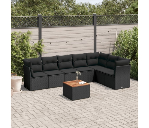 Set de sofás de jardín 8 piezas y cojines ratán sintético negro
