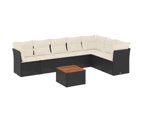 Set de sofás de jardín 8 piezas y cojines ratán sintético negro