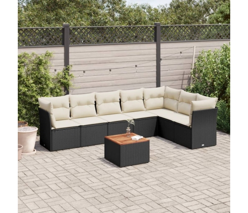 Set de sofás de jardín 8 piezas y cojines ratán sintético negro