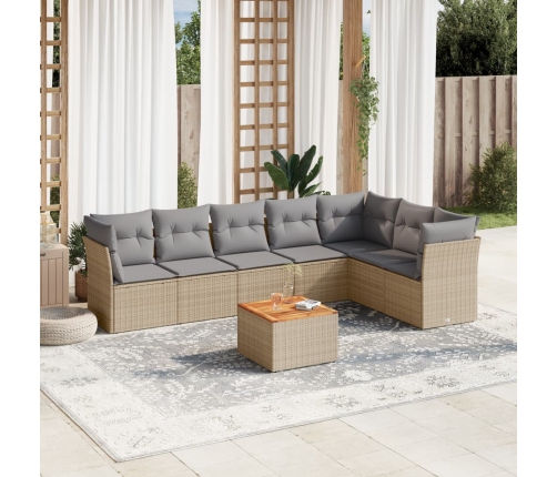 Juego de sofás jardín con cojines beige mezcla 8 pzas ratán PE