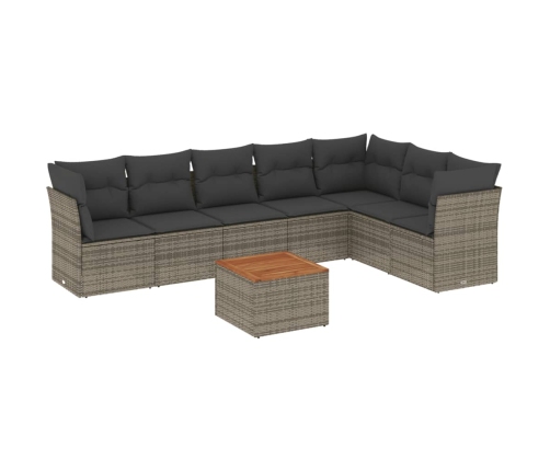 Set de sofás de jardín 8 pzas y cojines ratán sintético gris