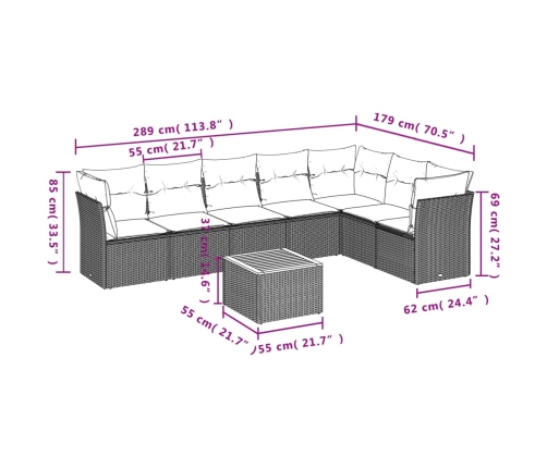 Set de sofás de jardín 8 pzas y cojines ratán sintético gris