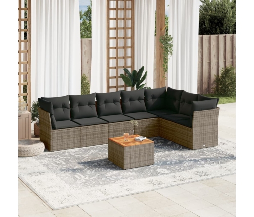 Set de sofás de jardín 8 pzas y cojines ratán sintético gris