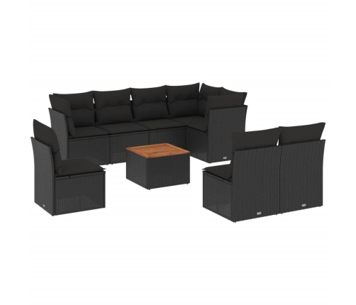Set de sofás de jardín 8 piezas y cojines ratán sintético negro