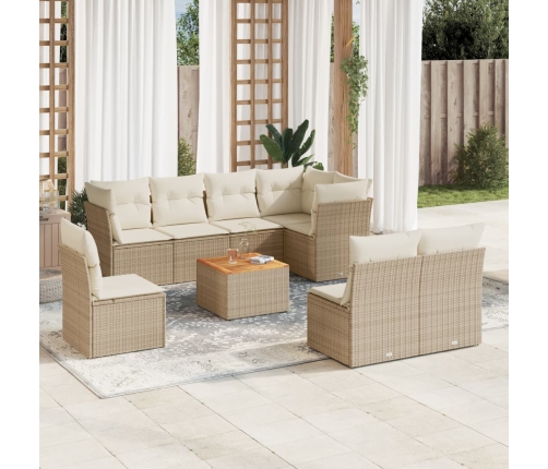 Set de sofás de jardín 9 pzas con cojines ratán sintético beige