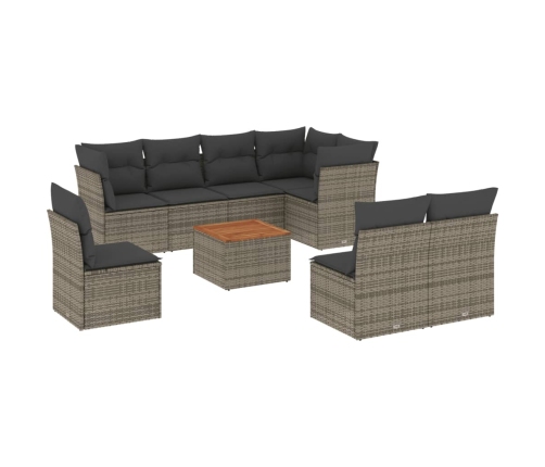 Set de muebles de jardín 9 pzas y cojines ratán sintético gris