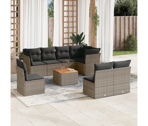 Set de muebles de jardín 9 pzas y cojines ratán sintético gris