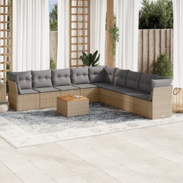 Juego de sofás jardín con cojines beige 10 pzas ratán sintético