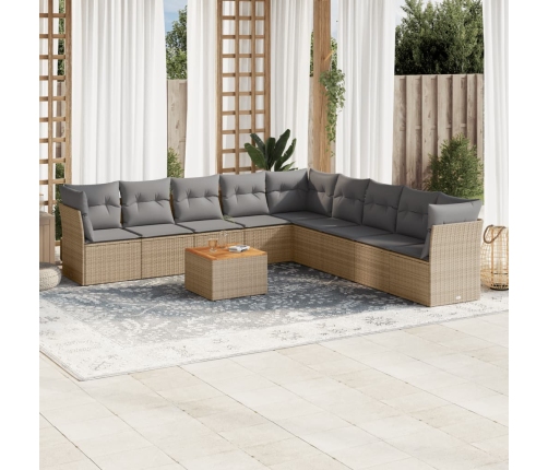 Juego de sofás jardín con cojines beige 10 pzas ratán sintético