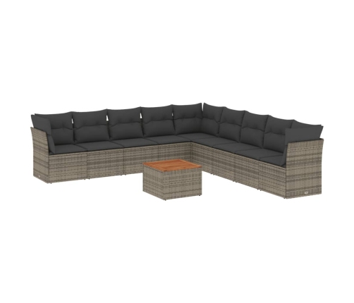 Set de sofás de jardín 10 pzas con cojines ratán sintético gris