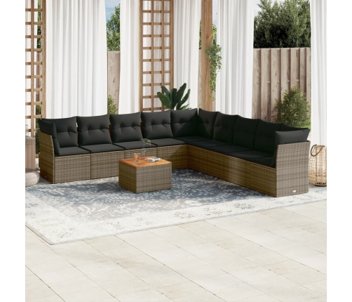 Set de sofás de jardín 10 pzas con cojines ratán sintético gris
