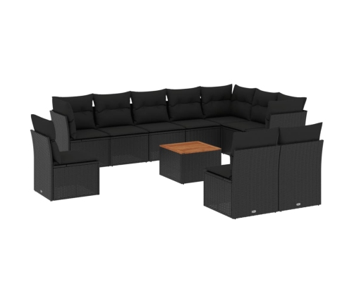 Set de sofás de jardín 11 pzas y cojines ratán sintético negro