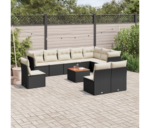 Set de sofás de jardín 11 pzas y cojines ratán sintético negro