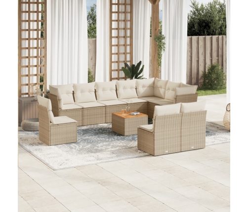 Set de sofás de jardín 11pzas con cojines ratán sintético beige