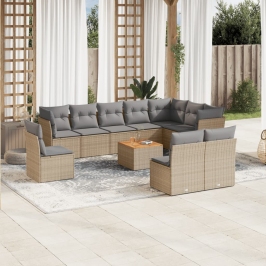 Juego de sofás jardín con cojines beige mezcla 11 pzas ratán PE