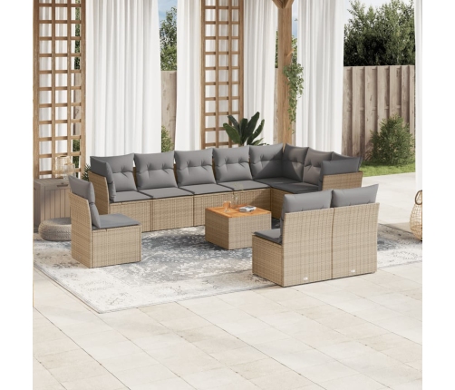 Juego de sofás jardín con cojines beige mezcla 11 pzas ratán PE