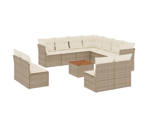Set de sofás de jardín 12 pzas y cojines ratán sintético marrón