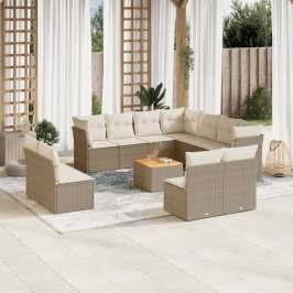 Set de sofás de jardín 12 pzas y cojines ratán sintético marrón