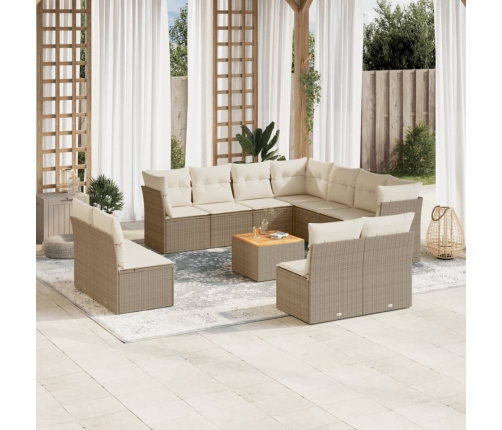 Set de sofás de jardín 12 pzas y cojines ratán sintético marrón