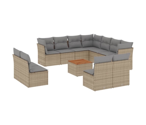 Juego de sofás jardín con cojines beige mezcla 12 pzas ratán PE