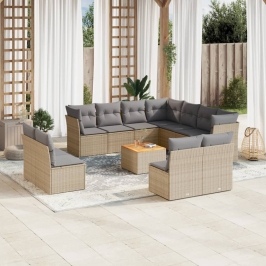 Juego de sofás jardín con cojines beige mezcla 12 pzas ratán PE