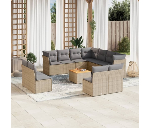 Juego de sofás jardín con cojines beige mezcla 12 pzas ratán PE