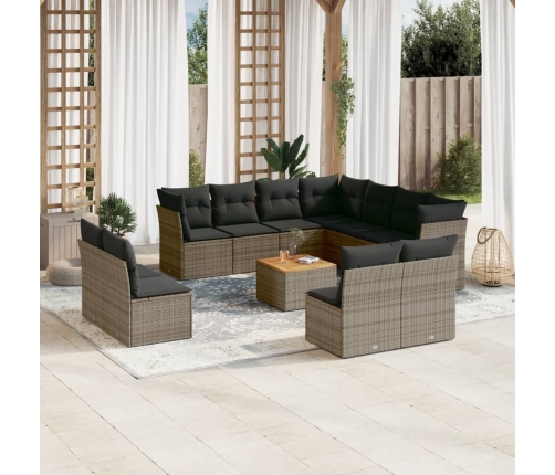 Set de sofás de jardín 12 pzas con cojines ratán sintético gris
