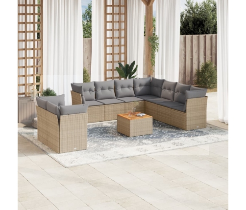 Juego de sofás jardín con cojines beige mezcla 11 pzas ratán PE