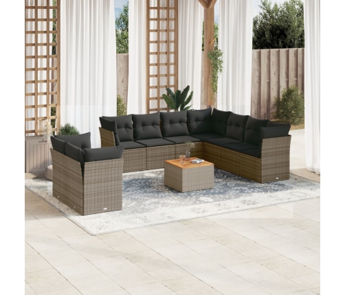 Set de sofás de jardín y cojines 10 pzas ratán sintético gris