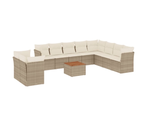 Set de sofás de jardín 11pzas con cojines ratán sintético beige