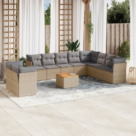 Juego de sofás jardín con cojines beige mezcla 11 pzas ratán PE