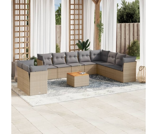 Juego de sofás jardín con cojines beige mezcla 11 pzas ratán PE
