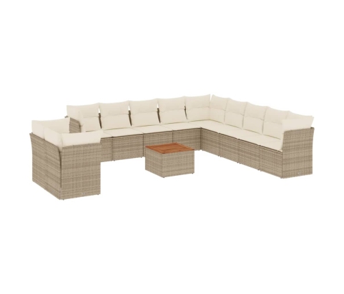 Set de sofás de jardín 12 pzas y cojines ratán sintético marrón