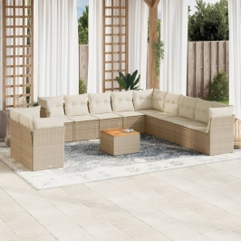 Set de sofás de jardín 12 pzas y cojines ratán sintético marrón