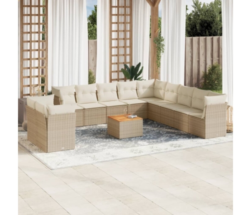 Set de sofás de jardín 12 pzas y cojines ratán sintético marrón
