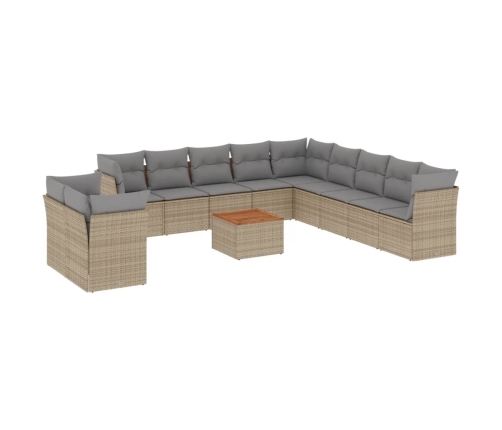 Juego de sofás jardín con cojines beige mezcla 12 pzas ratán PE