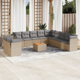 Juego de sofás jardín con cojines beige mezcla 12 pzas ratán PE