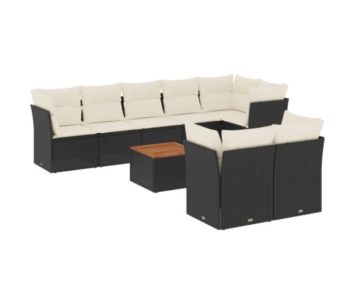 Set de sofás de jardín 8 piezas y cojines ratán sintético negro