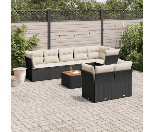 Set de sofás de jardín 8 piezas y cojines ratán sintético negro