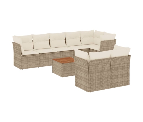 Set de sofás de jardín 9 pzas con cojines ratán sintético beige