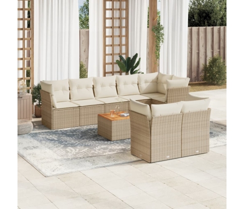 Set de sofás de jardín 9 pzas con cojines ratán sintético beige