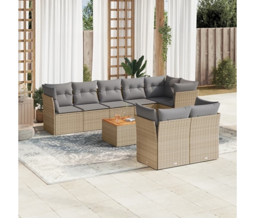 Juego de sofás jardín con cojines beige mezcla 9 pzas ratán PE