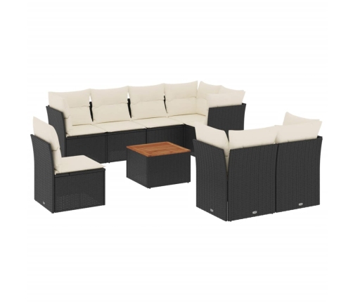 Set de sofás de jardín 8 piezas y cojines ratán sintético negro