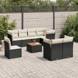 Set de sofás de jardín 8 piezas y cojines ratán sintético negro