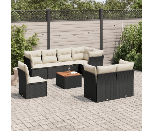 Set de sofás de jardín 8 piezas y cojines ratán sintético negro